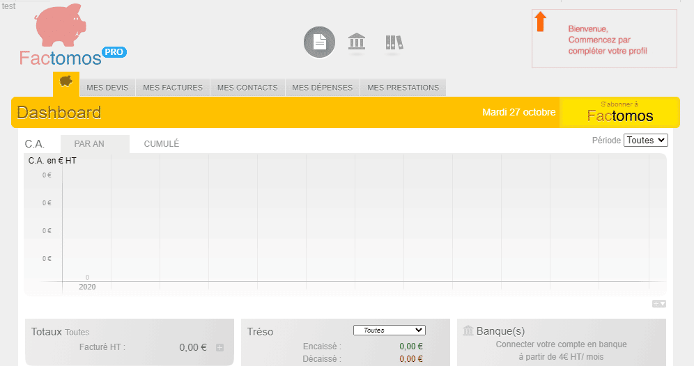 incription et prise en main du logiciel de facturation Factomos