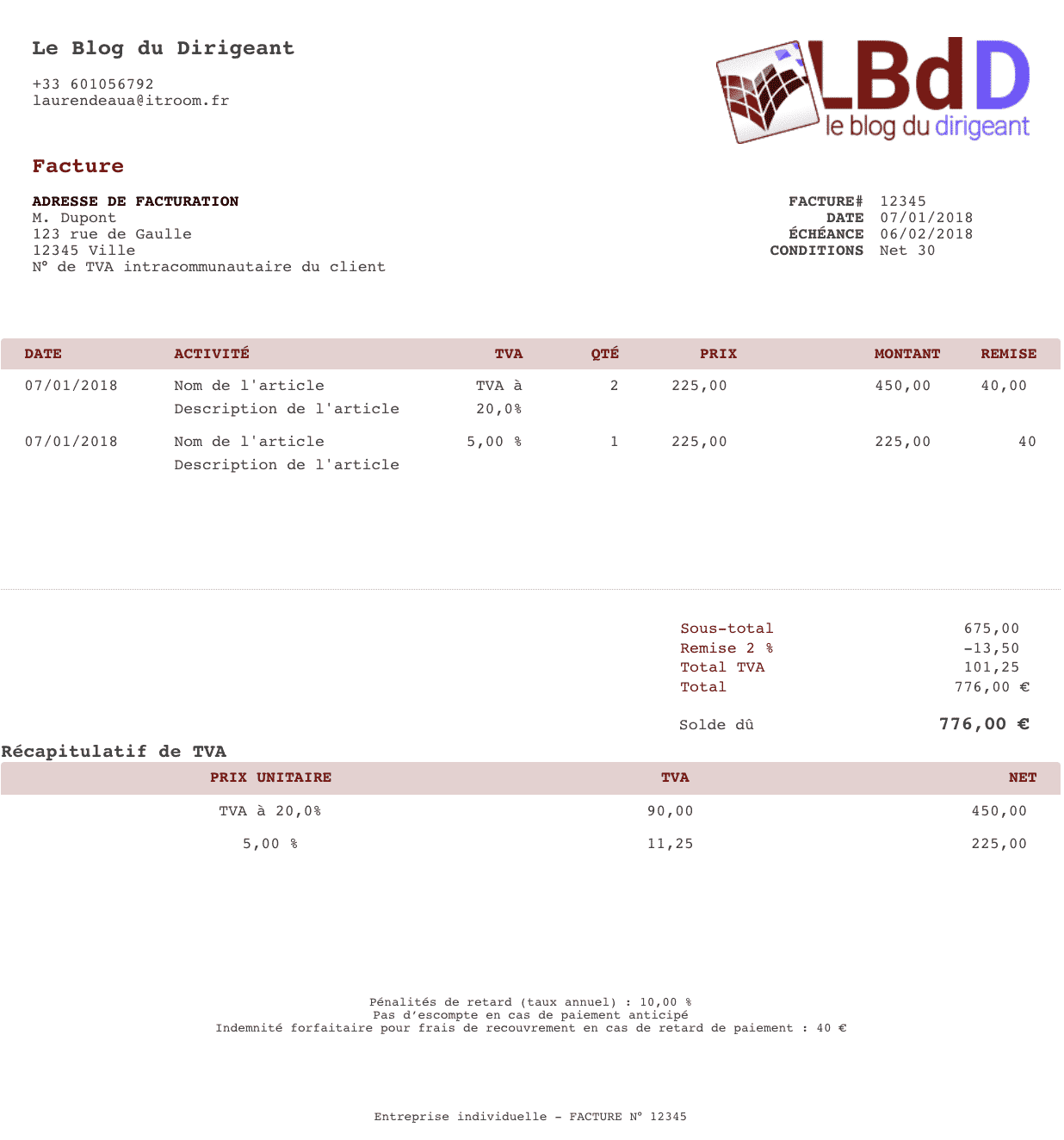 quickbooks logiciel de facturation exemple facture quickbooks
