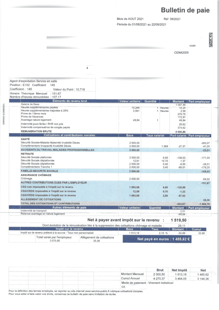 mod&egrave;le fiche de paie 