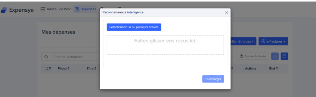 Intégration d'une facture dans le logiciel Expensya