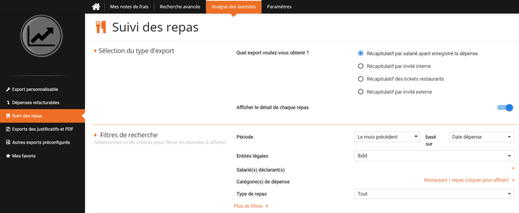 suivi des repas par collaborateur sur le logiciel N2F