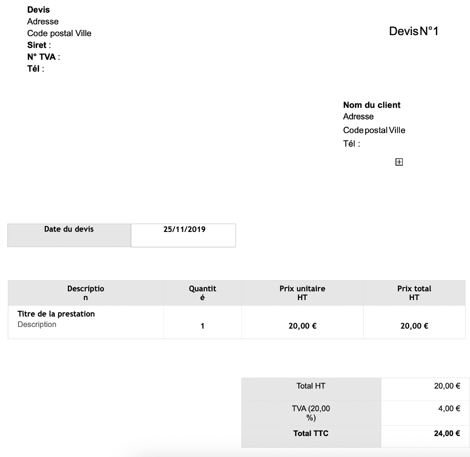 modèle devis 