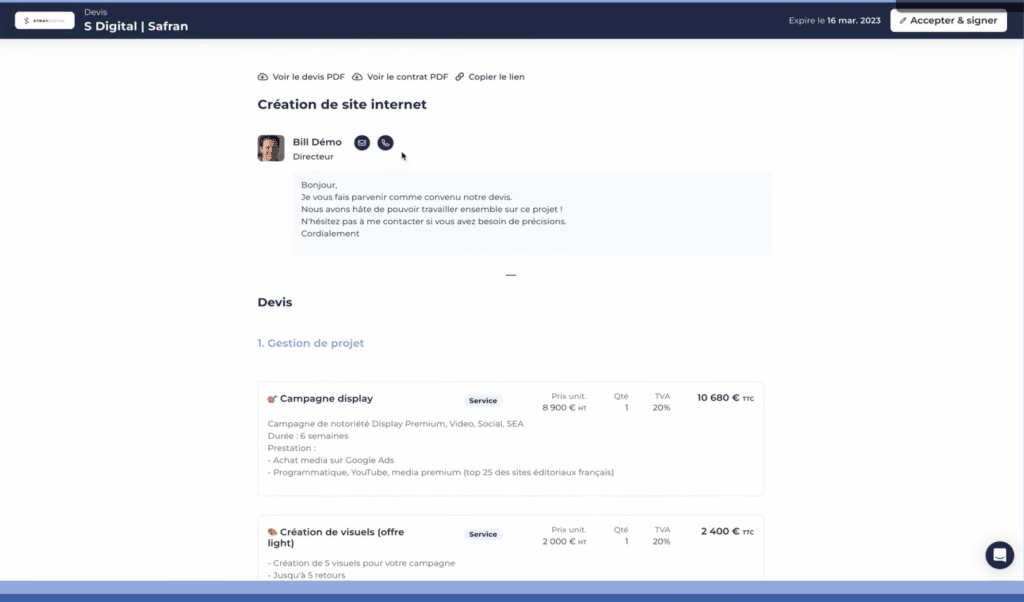 La création d'un devis avec HubFlo sur le blog du dirigeant