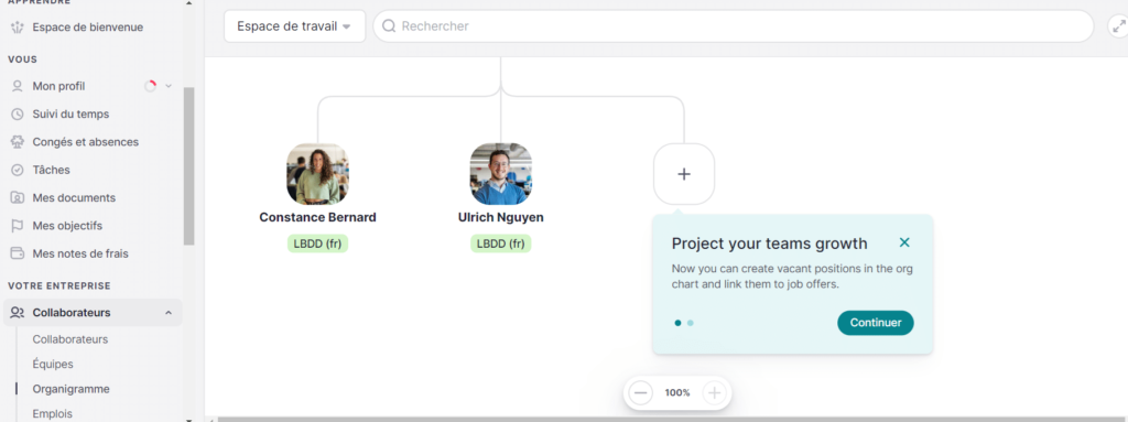 Organigramme RH créé avec le logiciel Factorial sur Le Blog du Dirigeant
