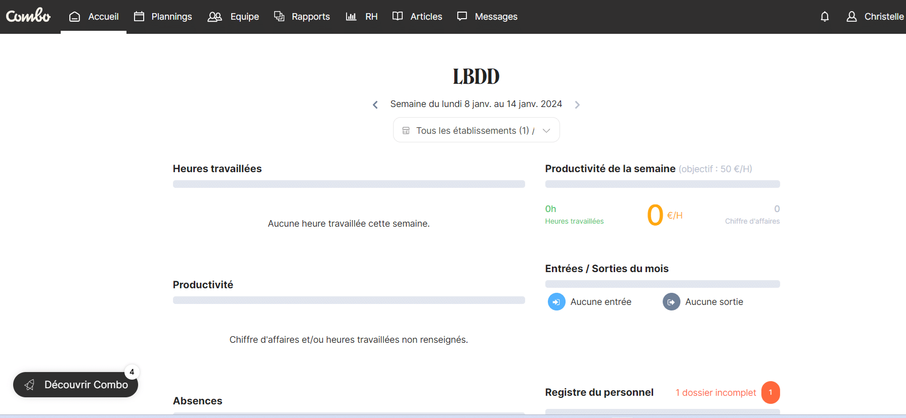 Menu du logiciel Combo de gestion RH sur Le Blog du Dirigeant