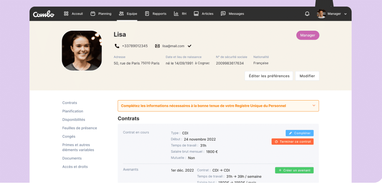 Base de données du logiciel de gestion RH Combo sur Le Blog du Dirigeant