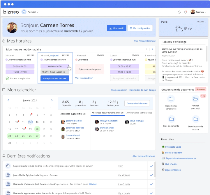 les fonctionnalités du logiciel Bizneo pou la gestion RH sur Le Blog du Dirigeant