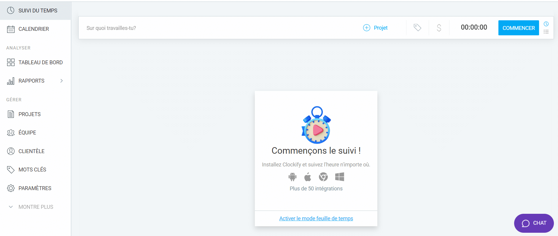 Dashboard du logiciel Clockify sur Le Blog du Dirigeant