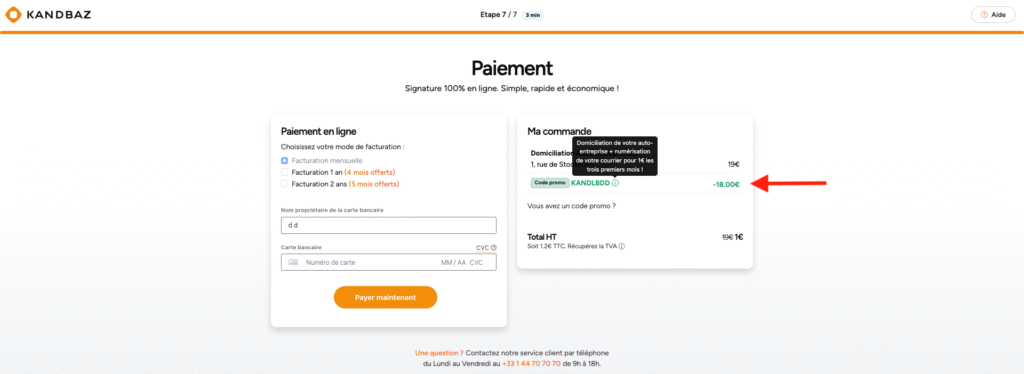 Paiement domiciliation Kandbaz code promo lbdd