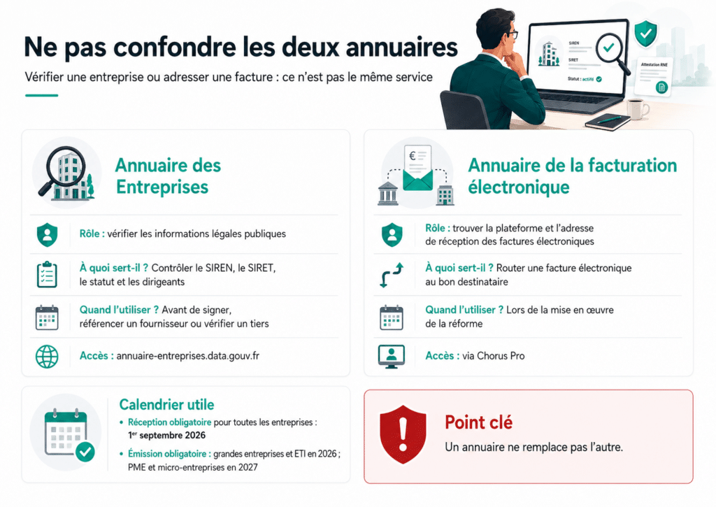Ne pas confondre annuaire des entreprises et Annuaire de la facturation électronique