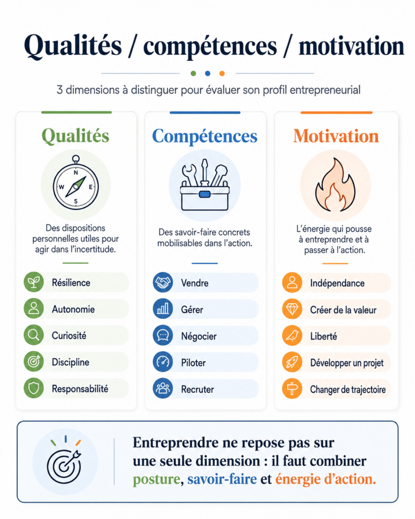 Qualités compétences motivation, 3 compétences pour évaluer son profil entrepreneurial