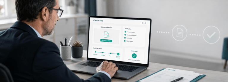 Dirigeant déposant une facture sur Chorus Pro depuis son ordinateur
