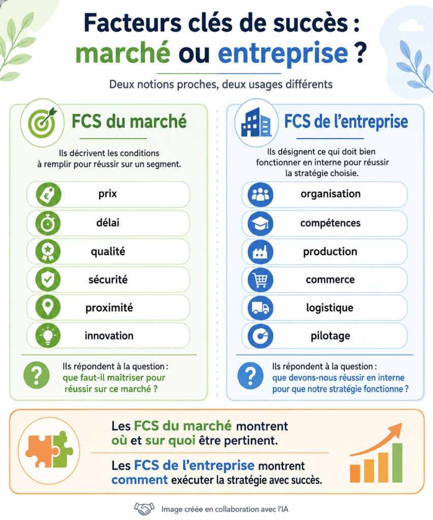 Infographie comparant les facteurs clés de succès du marché et les facteurs clés de succès propres à l’entreprise.