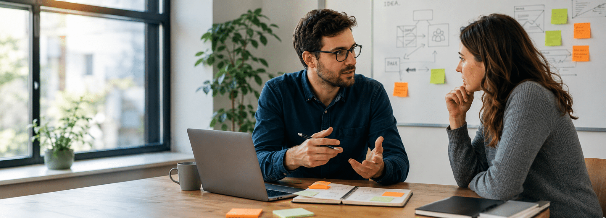 Entrepreneur échangeant avec une future cliente pour préparer son démarchage commercial